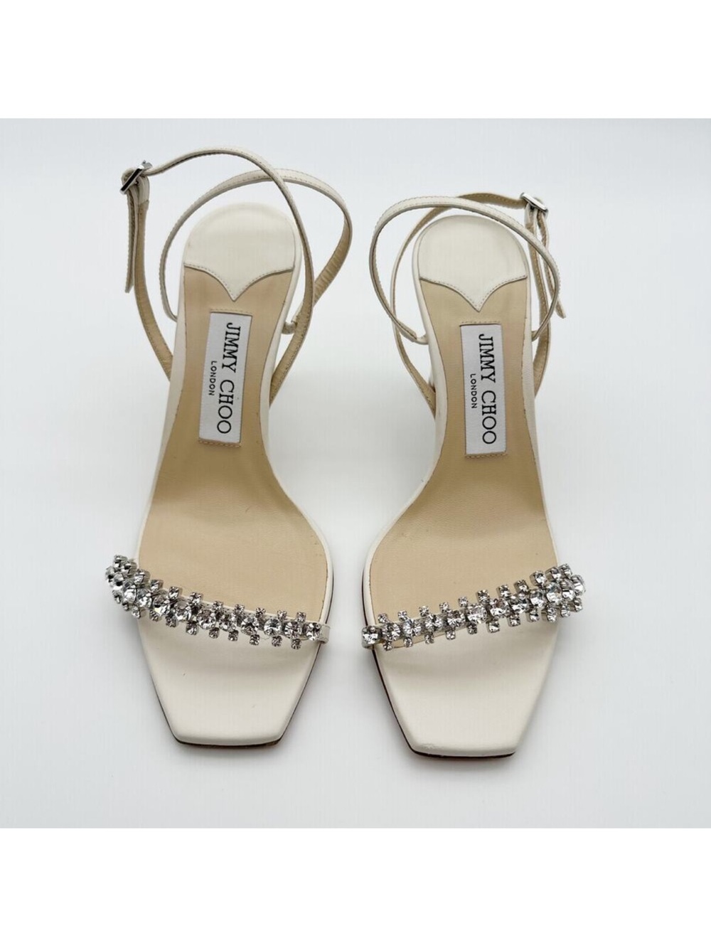 Jimmy Choo Meira 85 Ivory Crystal Embellished Leather Sandals Size 37